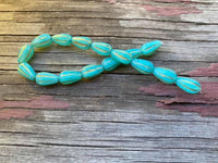 B3793  FULL Strand of Czech Glass Teardrop Beads “Teal/Gold”