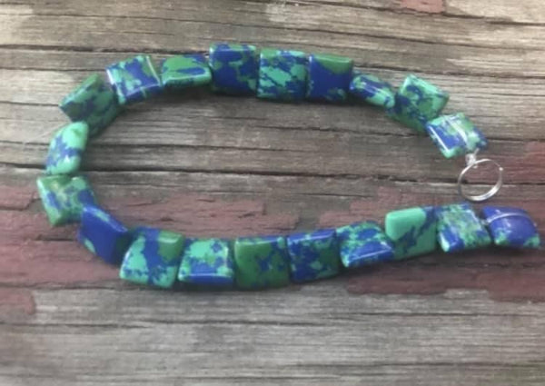 B3660  ONE (1) FULL Strand of Synthetic Azurite Square Beads