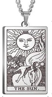 J0659  ONE (1) Stainless Steel Etched Tarot Card Necklace “The Sun”