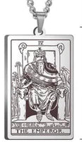 J0656  ONE (1) Stainless Steel Etched Tarot Card Necklace “Emperor”