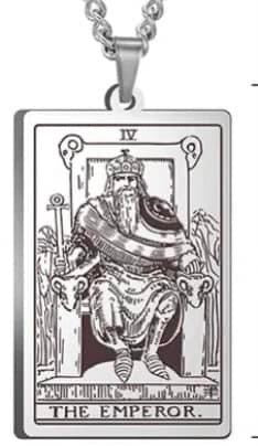 J0656  ONE (1) Stainless Steel Etched Tarot Card Necklace “Emperor”