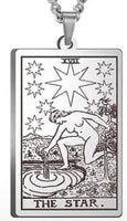 J0663  ONE (1) Stainless Steel Etched Tarot Card Necklace “The Star”