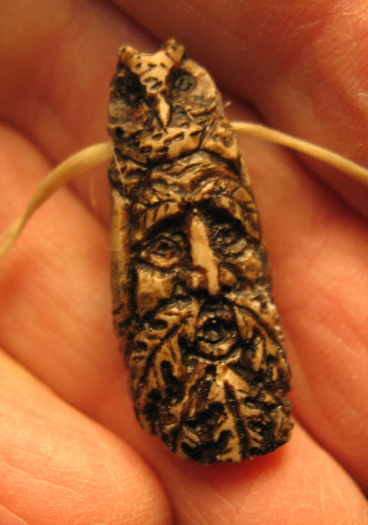 P4448  Hand Carved from Antler Greenman Pendant