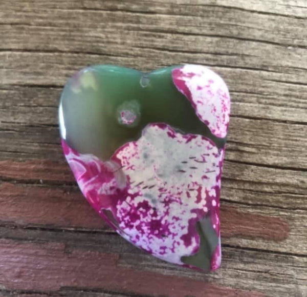 P1417   Dyed Agate Heart Pendant “Teal/Hot Pink/White”