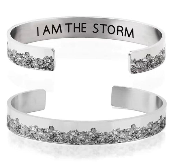 J2233  Stainless Steel Metal Bangle - Waves/Storm