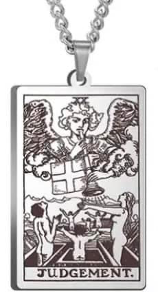 J0653  ONE (1) Stainless Steel Etched Tarot Card Necklace “Judgment”