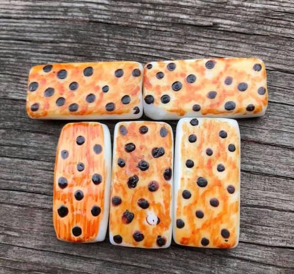 B2250   FIVE (5) Hand-painted Ceramic (Rectangle) Beads “Dots”