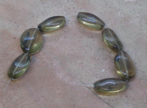 B1440  FULL Strand of Olive Grey Czech Glass Wavy Beads