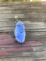 P1442   Dyed Quartz w/ Silver Metal Setting Pendant “Blue”