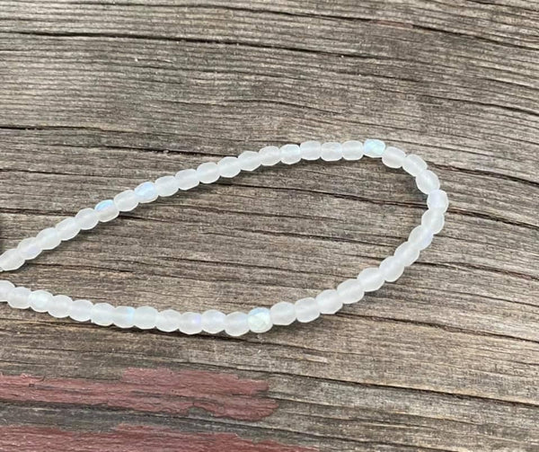 B3403  FULL Strand of Vintage Czech Glass Beads “White/AB Finish”