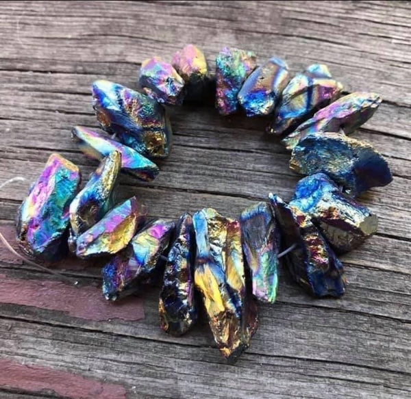 B3959 ONE (1) FULL Strand of Titanium Treated Quartz Nugget Beads