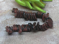 B1373 FULL Strand of Vintage West German Pressed Glass Dimpled Half Moon Beads “Red/Black”