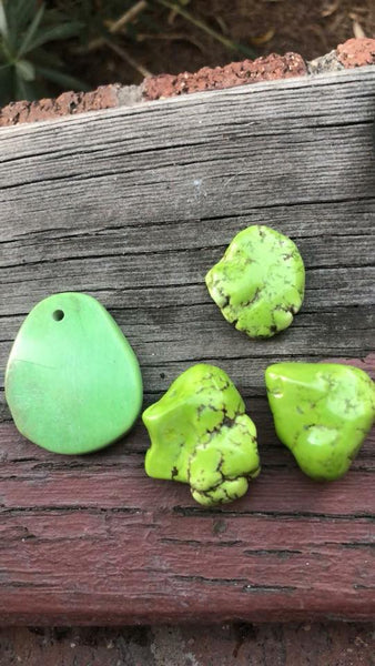 B1434 THREE (3) Green Magnesite Beads & ONE (1) Green Magnesite Teardrop Pendant