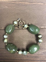 B1483 Vintage Beaded Bracelet with Faceted Czech Glass Beads and Jade Nuggets