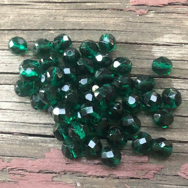 B1746  FIFTY (50) Vintage Czech Glass Beads “Dark Green” Circa 1966