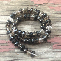 B1783  FULL Strand of Crystal Rondelle Beads “Black/Gold/Clear”