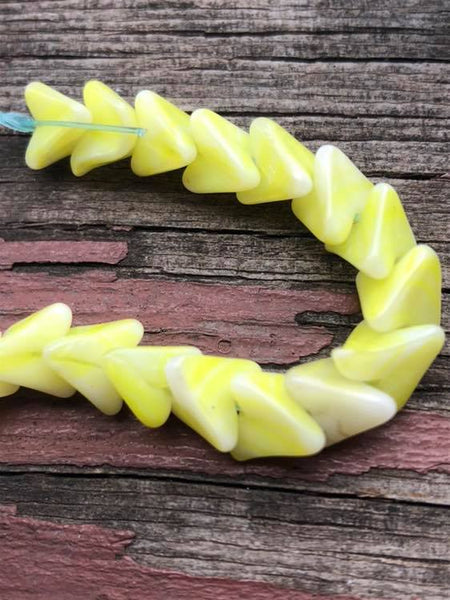 B1984  FULL Strand of Czech Glass Triangle Fat Beads “Yellow/White”