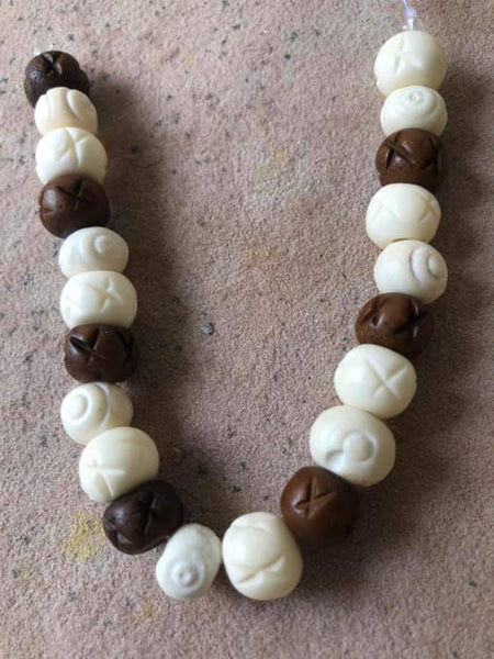 B2441   FULL Strand of Carved Mixed Bone (some Dyed) Beads