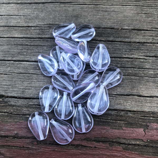 B2474  TWENTY TWO (22) Glass Teardrop Beads “Lavender”