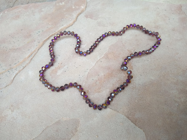 B2690  FULL Strand of Glass Thick  Rondelle Beads with AB Finish “Purple”