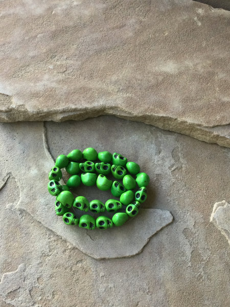 B2926  FULL Strand of Skull Howelite Beads “Lime Green”