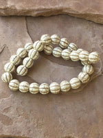 B2953  FULL Strand of Carved White Howelite Melon Beads