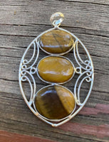 P2110  Phenomenal Tigers Eye set in Tibetan Silver Pendant