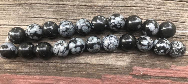 B3228  ONE (1) 8” Long Strand of Snowflake Obsidian Beads