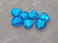 B3261  SEVEN (7) Foiled Glass Heart Beads “Blue”