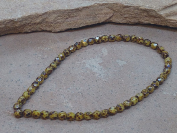 B3375  FULL Strand of Czech Glass Beads “Earthtone/Picasso”