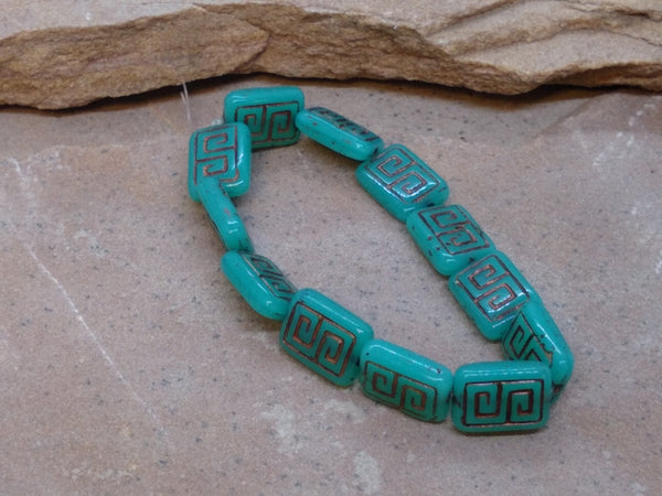 B3414   FULL Strand of Pressed Czech Glass Beads “Tribal Turquoise”