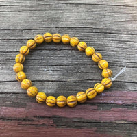 B3515  FULL Strand of Czech Glass Melon Beads “Mustard Yellow”