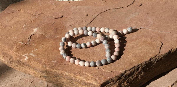 B3754  FULL Strand of Matte Pink Zebra Jasper Beads