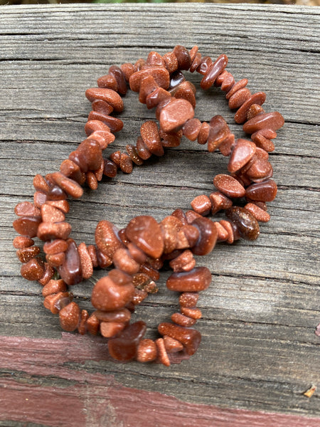 B3751  FULL Strand of Goldstone Gemchip Beads