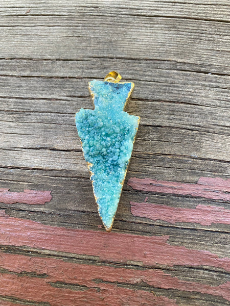 P1166   Electroplated Teal/Blue Druzy “Gold” Metal Pendant