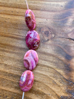 B4450  FOUR (4) Hot Pink Crazy Lace Agate Oval Beads