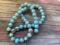 B3885  FULL Strand of Impression Jasper Beads “Matte/Blue”