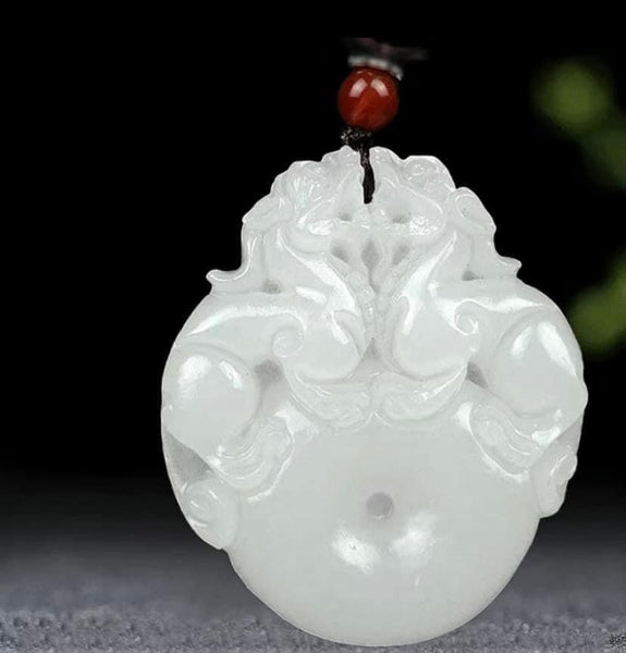 J5518   ONE (1) Carved “Money Blessings” in White Jade Car Hanger