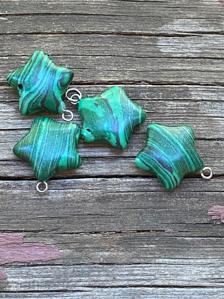 P1447  TWO (2) Man Made Malachite Star Pendants