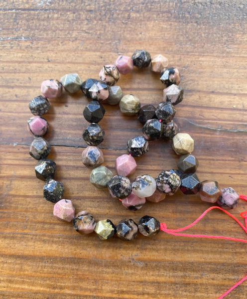 B7771  ONE (1) FULL Strand of Faceted Rhodonite with Matrix Gemstone Beads