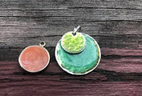 M0401  TWO (2) Resin Filled Colored Copper/Silver Plated Pendants