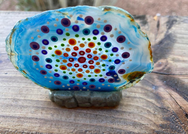 CD0511  Hand Painted (by me and my daughter Victoria) Agate Sliced Druzy “Mandela”