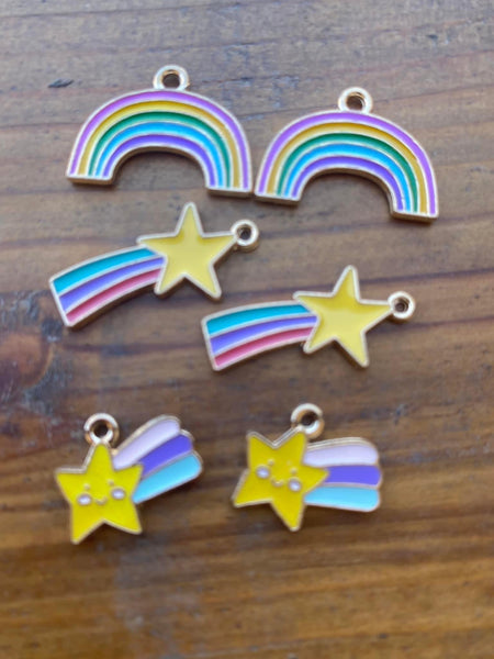 M0504  Set of SIX “Pastel” Gold Plated Metal Charms