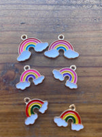 M0507  Set of SIX “Rainbow” Gold Plated Metal Charms