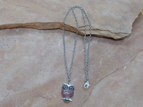 J0307  Silver Metal 22” Long Necklace with Owl Pendant