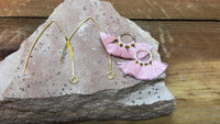 J0188 Set of Gold Tone “J” Hooks and Pastel Pink Fiber Findings