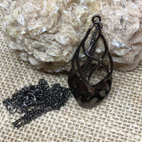 J0235  30” Long Gunmetal Necklace with Teardrop Pendant