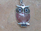 J0307  Silver Metal 22” Long Necklace with Owl Pendant