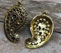 M0158  Set of TWO “Gold” Metal Filigree Pendants