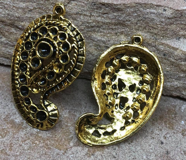 M0158  Set of TWO “Gold” Metal Filigree Pendants